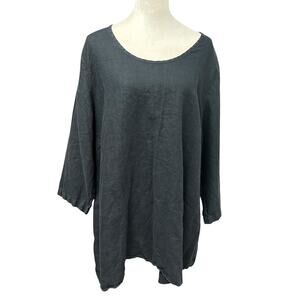 FLAX 100% linen tunic top black oversized minimalist modern vintage 2G plus